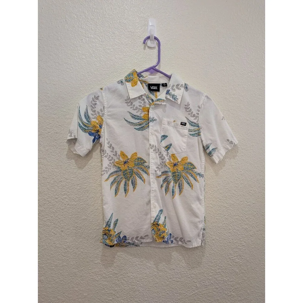 Vans Boys Hawaiian Shirt Short Sleeve Button Up Boys Small Youth‎ Luau Aloha